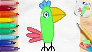 Polly Parrot  Drawing  Grandpa Pig Pet ,  Easy Drawing for Kids and Toddler #doodleart  #peppapig