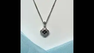 Real black and white diamond white gold cluster necklace pendant