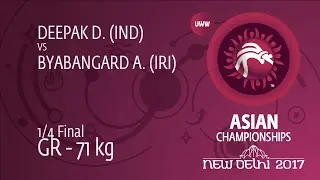 1/4 GR - 71 kg: A. BYABANGARD (IRI) df. D. DEEPAK (IND), 3-1