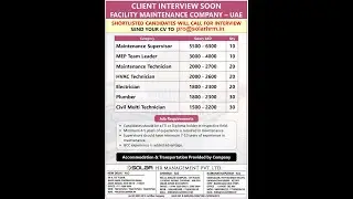 ✈️ Client Interview Soon | Facility Maintenance Jobs in UAE