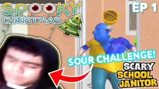 SOUR CHALLENGE ON [SPOOKY CHRISTMAS] | Scary School Janitor (Ep1)