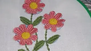 flower embroidery with twist chain stitch, raised cup stitch, woven picot stitch.