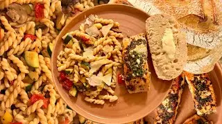 Delicious Fresh Herb Salmon with Pasta Ratatouille & Homemade Sourdough Bread | Easy Gourmet Dinner