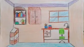 How to draw a study room step by step