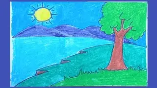 Easy Scenery Drawing for Beginners|Nature Landscape |Pencil sketch|Oil pestal colour|Creative Canvas