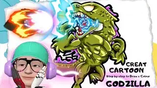 How To Draw Godzilla Cute | Creat Godzilla  Cartoon And Colouring For Kids And Colour Basic Study