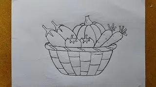 Very easy Vegetable Basket drawing| How to draw Vegetable basket| Pencil drawing| Vegetables drawing