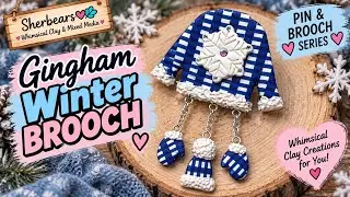 Polymer clay gingham technique brooch, winter brooch