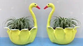 Creative cement swan ideas from cloth - How to make beautiful flower pot planters for gardening