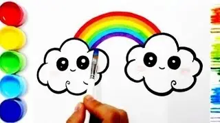 Drawing A Magical Rainbow and clouds with coloring#easy#kids#drawing#easydrawing #rainbow#painting 
