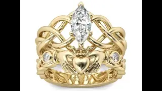 claddagh engagement ring, yellow gold claddagh engagement ring set