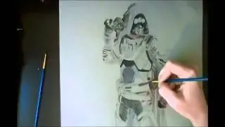 Video Game Art: Destiny Hunter mixed media painting