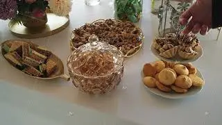 Candy bar at a festive event. Wedding, birthday or social party, close-up of a table with sweets