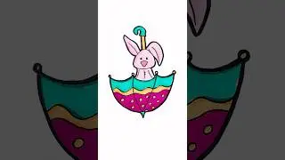 Bunny hiding in umbrella | cute, funny and easy drawing for kids #howtodraw #simple #art #animals