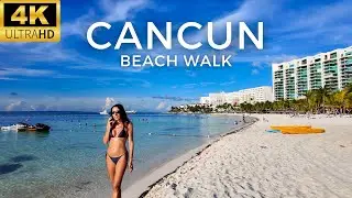 Canc&uacute;n Beach Walk 4K 🌅 | Peaceful Golden Hour Stroll in the Hotel Zone