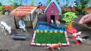 Diy farm building house for cow, sheep, zebra -  mini hand pump  - mini water supply