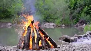 Relax by the mountain stream: harmony of fire and water 4K