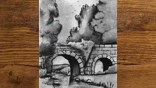 Easy Pencil Landscape Drawing for Beginners | Charcoal Shading