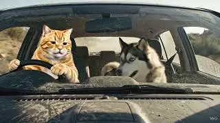 Cat Drives Off-Road While Scared Dog Panics 😂🐱🐶