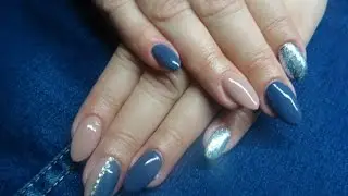 Denim Blue Gel Nails, Modre nechty, Blue nails