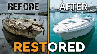 100% Rusted Speed Boat Found in Harbor &mdash; Complete ASMR Transformation to Marine White