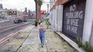1 Hour Walking in GTA 5 | Misty Afternoon, Busy South Los Santos | Relaxing Urban Ambience