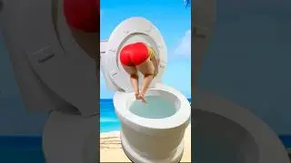 JUMPING BACKWARDS into the Worlds Largest Toilet with BIG SPLASH at the Beach #shorts