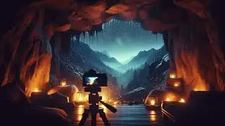 POV you're resting in a cozy cave by a warm, crackling fire. - soft drizzle outside Ambience