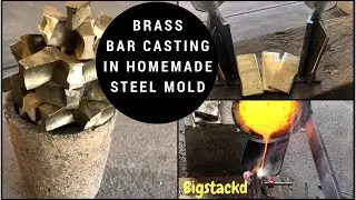MELTING CASTING BRASS BARS IN HOMEMADE STEEL MOLD