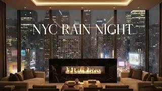 Rainy Night in NYC Luxury Penthouse Ambience - Cozy Fireplace & Rain Sounds for Sleeping & Study 4K