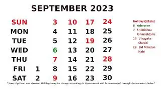 September Calendar 2023