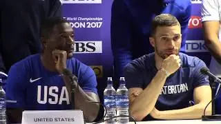 Great Britain 4x100 Gold Press Conference with Justin Gatlin Talking About Usain Bolt's Farewell
