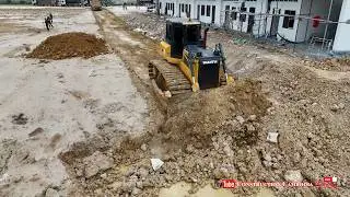 Nicely Open New Huge Landfill By Skilled Shantui Dozer Pushing Dirt And Many 25-ton Dump Trucks