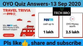 OYO Quiz Answers today|13 September 2020|Answer and Win free Paytm Cash now