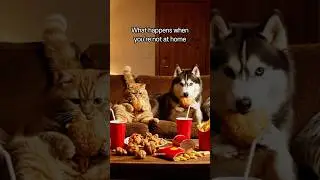 Just two buddies splitting a combo meal.😂🍔 #cat #husky #shorts