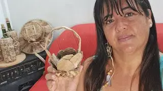 #diy cesta feita com a fibra inteira da bananeira.