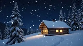 Mountain Cabin Snowfall | Peaceful Winter Night Ambience | 8 Hours