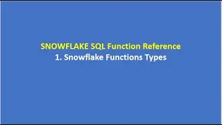 1. Snowflake Functions Types |SNOWFLAKE SQL Function Reference