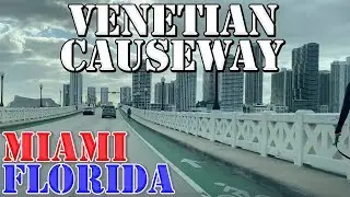 Venetian Causeway West - Miami Beach to Miami - Florida - 4K Street Drive