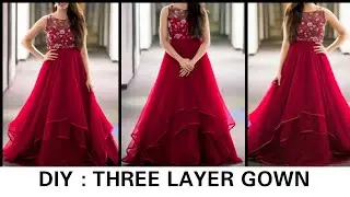 DIY : Convert Old Net SAREE/Fabric Into Three layer Ruffle Dress /  Long Gown Dress