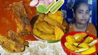 Bengali Style food/Rice, Drumstick,parbal curry,Fish mashala,Parbal fry,mango chutney,Salad.