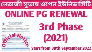 NSOU Online PG Renewal 2021 3rd Phase Start from 30th September 2022