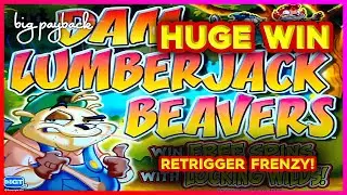Retrigger Frenzy &rarr; HUGE WIN! Dam Lumberjack Beavers Slot - ALL BONUSES!