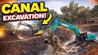 Power of excavator 💪 Canal digging work.