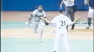 Luis Polonia Charges The Mound At Eric Gunderson
