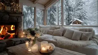 🎹❄️White Lounge Snow Piano | Warm Fireplace Winter Ambience for 3 Hours | Calm Mind Study Meditation