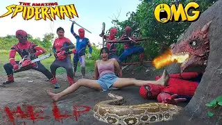 Crazy, Spider-Man Squad uses heavy weapons to confront the Fire Dragon in a mysterious cave