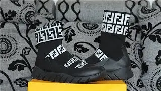 Detailed look at Fendi FF Print Sock Boot Sneakers Black