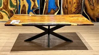 NTS001658 Solid Wooden Table with Elegant Epoxy D&eacute;cor | Natural Timber Stone