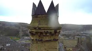 Dean clough mill chimney from above